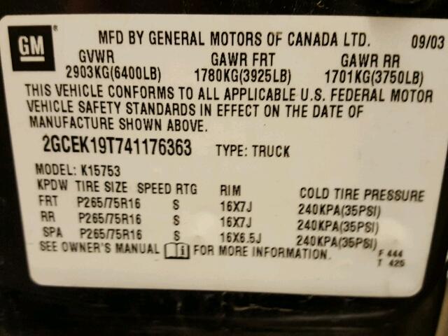 2GCEK19T741176363 - 2004 CHEVROLET SILVERADO GRAY photo 10