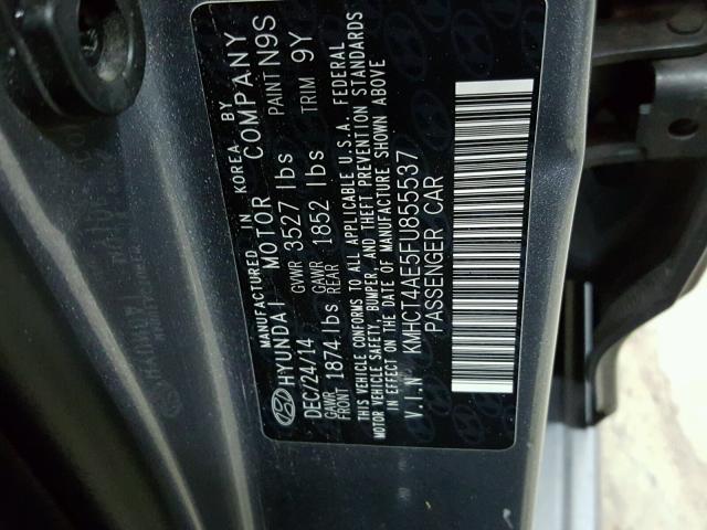 KMHCT4AE5FU855537 - 2015 HYUNDAI ACCENT GLS CHARCOAL photo 10