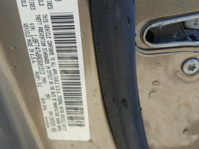 1J8FT47W88D601513 - 2008 JEEP COMPASS SP GOLD photo 10