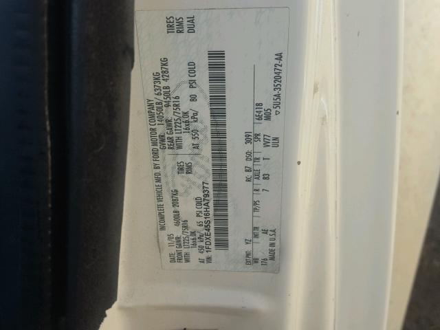 1FDXE45S16HA79377 - 2006 FORD E350 WHITE photo 10