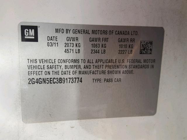 2G4GN5EC3B9173774 - 2011 BUICK REGAL CXL WHITE photo 10