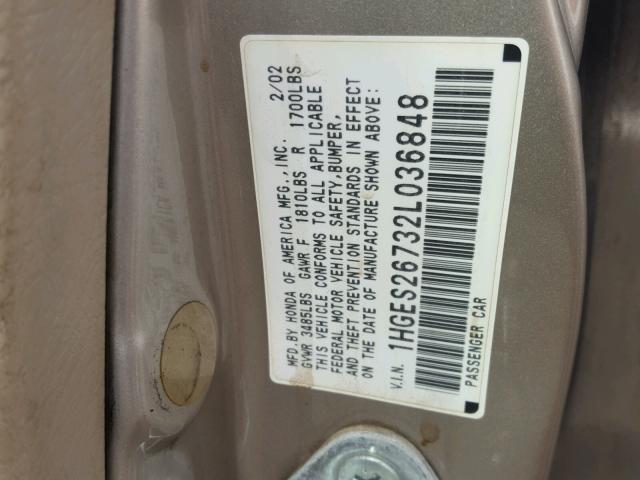 1HGES26732L036848 - 2002 HONDA CIVIC EX TAN photo 10