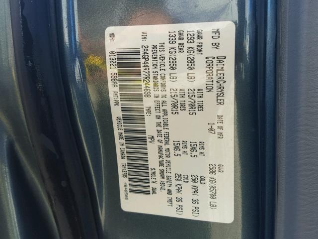 2A4GP44R77R244698 - 2007 CHRYSLER TOWN & COU GREEN photo 10