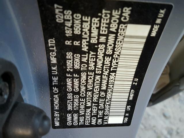 SHHFK7H90HU419364 - 2017 HONDA CIVIC SPOR BLUE photo 10