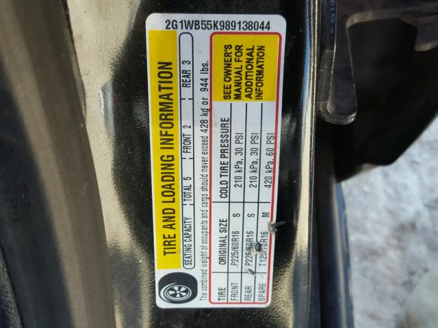 2G1WB55K989138044 - 2008 CHEVROLET IMPALA LS BLACK photo 10