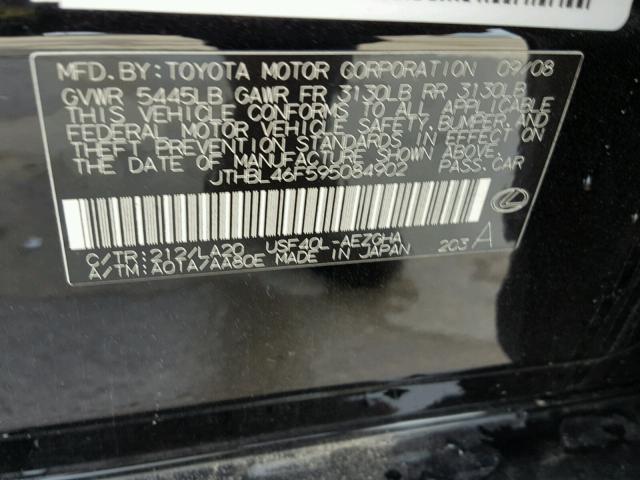 JTHBL46F595084902 - 2009 LEXUS LS 460 BLACK photo 10