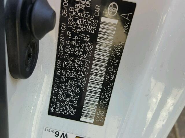 JTKDE167270147288 - 2007 TOYOTA SCION TC 白色 照片 10