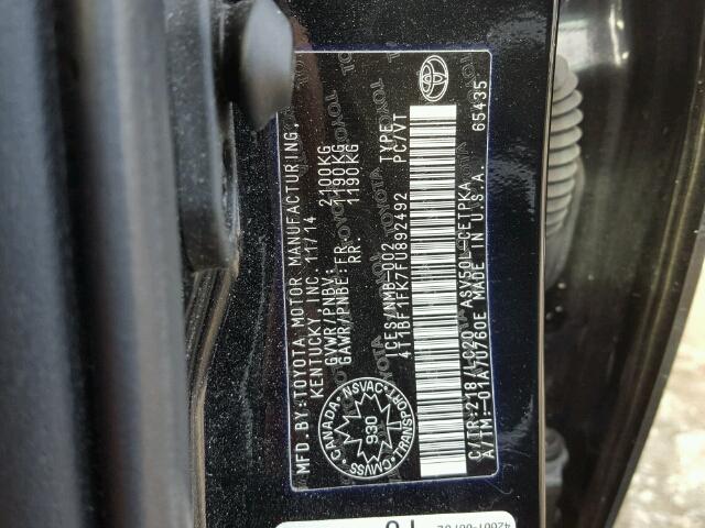 4T1BF1FK7FU892492 - 2015 TOYOTA CAMRY LE შავი ფოტო 10