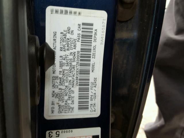 1NXBR30EX7Z839938 - 2007 TOYOTA COROLLA BLUE photo 10