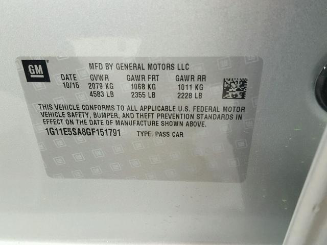 1G11E5SA8GF151791 - 2016 CHEVROLET MALIBU LIM 银色 照片 10