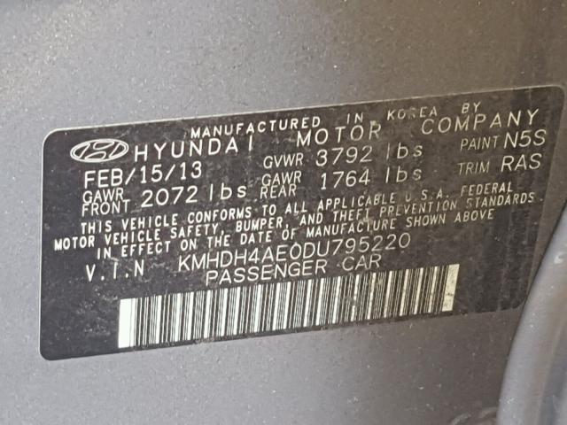 KMHDH4AE0DU795220 - 2013 HYUNDAI ELANTRA GL SILVER photo 10