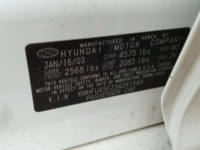 KMHFU45E23A261568 - 2003 HYUNDAI XG WHITE photo 10