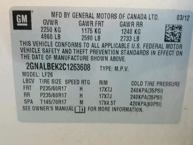 2GNALBEK2C1263608 - 2012 CHEVROLET EQUINOX LS GOLD photo 10