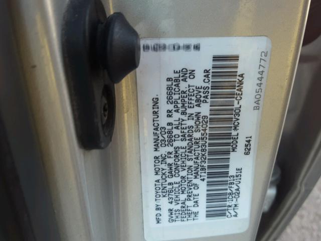 4T1BF32K83U554029 - 2003 TOYOTA CAMRY SILVER photo 10