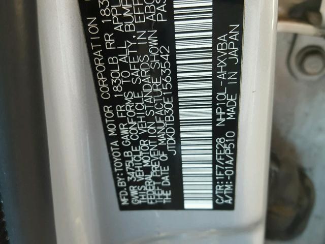 JTDKDTB30E1563542 - 2014 TOYOTA PRIUS C SILVER photo 10