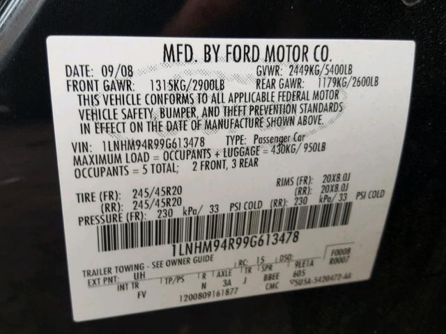 1LNHM94R99G613478 - 2009 LINCOLN MKS BLACK photo 10