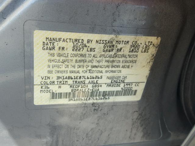 3N1AB61E87L616265 - 2007 NISSAN SENTRA 2.0 GRAY photo 10