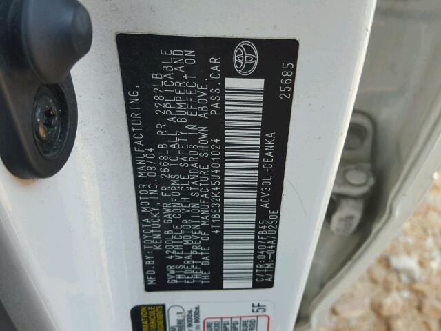 4T1BE32K45U401024 - 2005 TOYOTA CAMRY LE თეთრი ფოტო 10