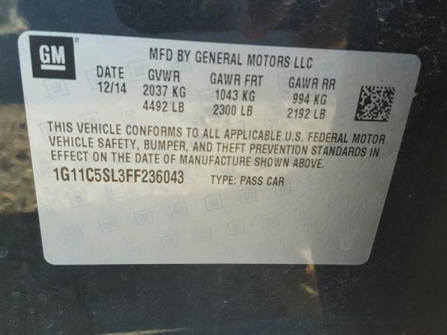 1G11C5SL3FF236043 - 2015 CHEVROLET MALIBU 1LT 石墨色 照片 10