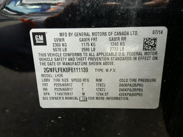 2GNFLFEK6F6111139 - 2015 CHEVROLET EQUINOX LT BLACK photo 10