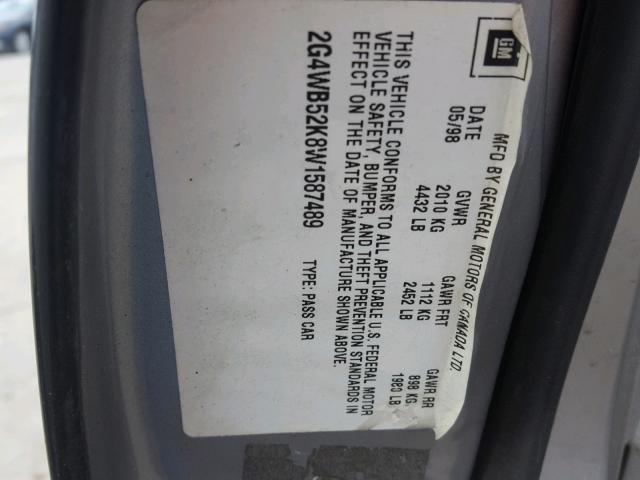 2G4WB52K8W1587489 - 1998 BUICK REGAL LS 银色 照片 10