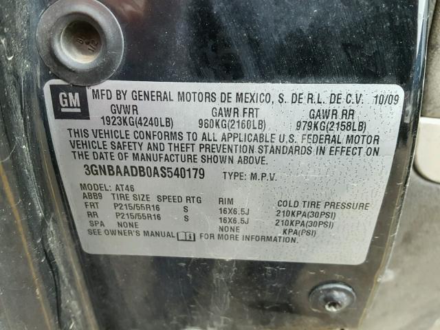 3GNBAADB0AS540179 - 2010 CHEVROLET HHR LS BLACK photo 10