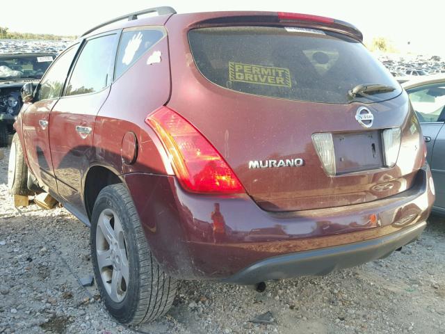 JN8AZ08T75W320739 - 2005 NISSAN MURANO SL RED photo 3