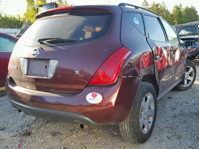 JN8AZ08T75W320739 - 2005 NISSAN MURANO SL RED photo 4