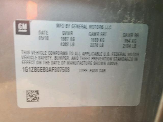 1G1ZB5EB3AF307503 - 2010 CHEVROLET MALIBU LS GRAY photo 10