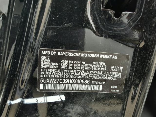 5UXWZ7C39H0X40686 - 2017 BMW X3 SDRIVE2 BLACK photo 10