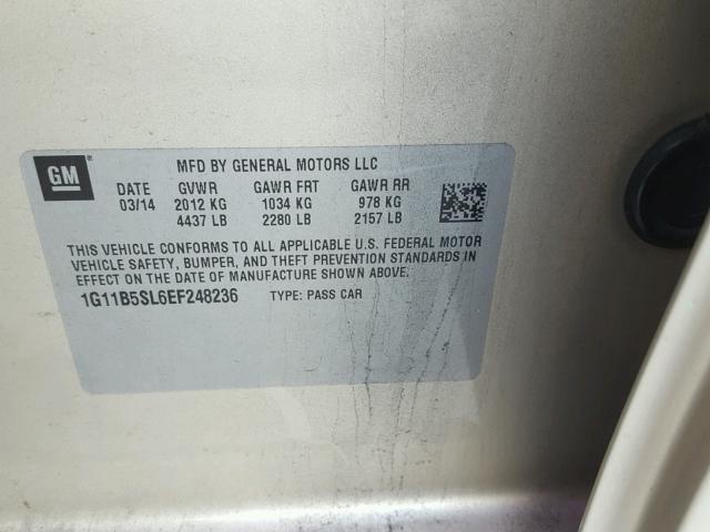 1G11B5SL6EF248236 - 2014 CHEVROLET MALIBU LS თაფლისფერი ფოტო 10