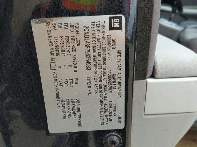 2CNDL43F796254983 - 2009 CHEVROLET EQUINOX LT BLACK photo 10