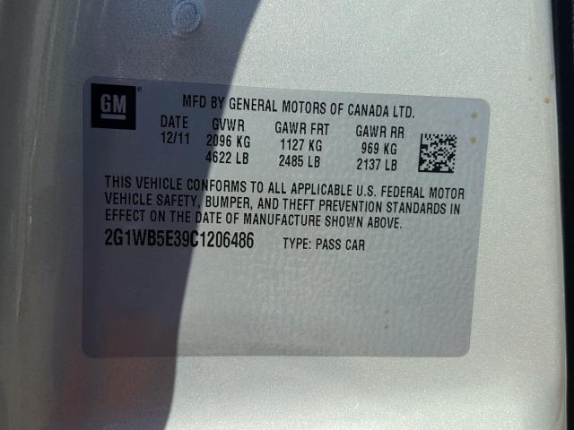 2G1WB5E39C1206486 - 2012 CHEVROLET IMPALA LT BEIGE photo 10