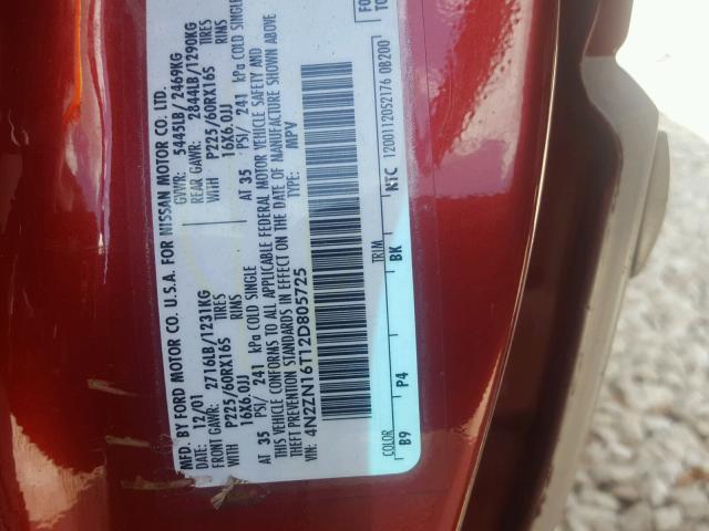 4N2ZN16T12D805725 - 2002 NISSAN QUEST SE RED photo 10