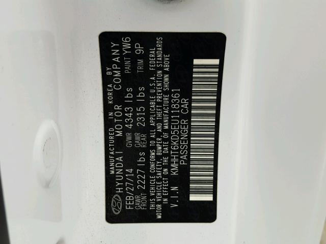 KMHHT6KD5EU118361 - 2014 HYUNDAI GENESIS CO WHITE photo 10