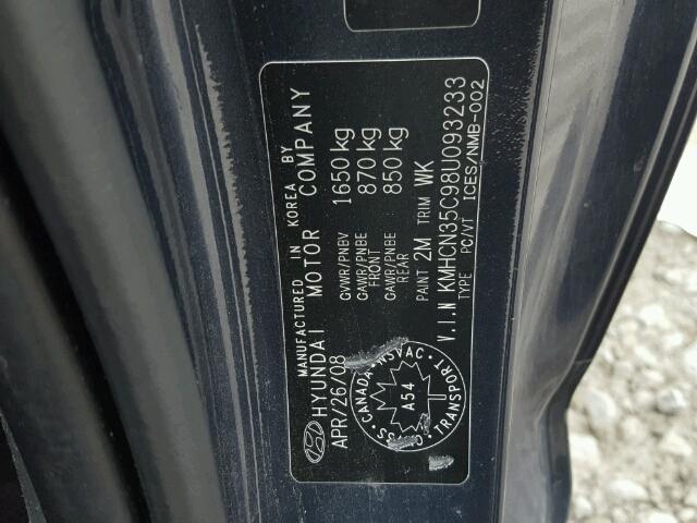 KMHCN35C98U093233 - 2008 HYUNDAI ACCENT BAS GRAY photo 10