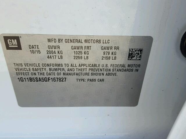 1G11B5SA5GF167827 - 2016 CHEVROLET MALIBU LIM 白色 照片 10