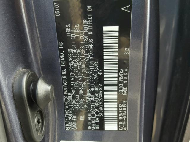 5TDZK23C27S063854 - 2007 TOYOTA SIENNA CE GRAY photo 10