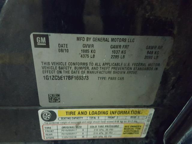 1G1ZC5E17BF169373 - 2011 CHEVROLET MALIBU 1LT BLUE photo 10