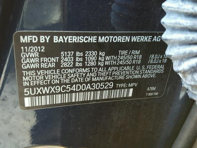 5UXWX9C54D0A30529 - 2013 BMW X3 XDRIVE2 BLUE photo 10