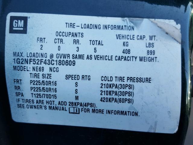 1G2NF52F43C180609 - 2003 PONTIAC GRAND AM S მწვანე ფოტო 10