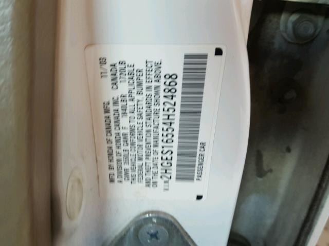 2HGES16554H524868 - 2004 HONDA CIVIC WHITE photo 10