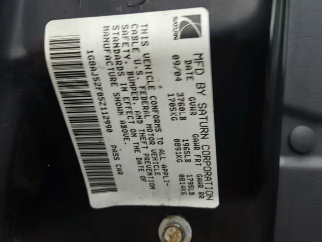 1G8AJ52F05Z112990 - 2005 SATURN ION LEVEL Boz foto 10