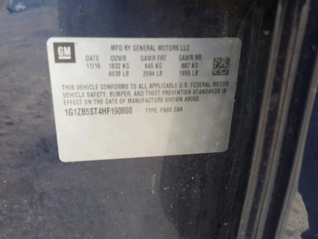 1G1ZB5ST4HF190800 - 2017 CHEVROLET MALIBU LS 蓝色 照片 10