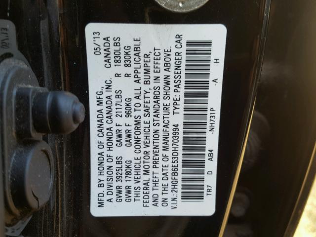 2HGFB6E53DH703994 - 2013 HONDA CIVIC SI BLACK photo 10