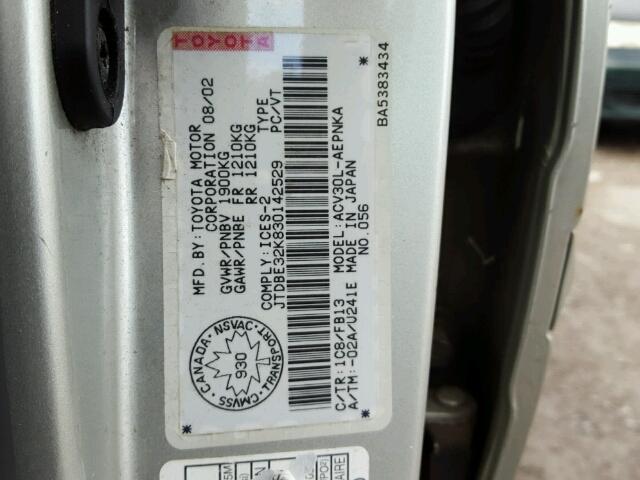 JTDBE32K830142529 - 2003 TOYOTA CAMRY LE SILVER photo 10