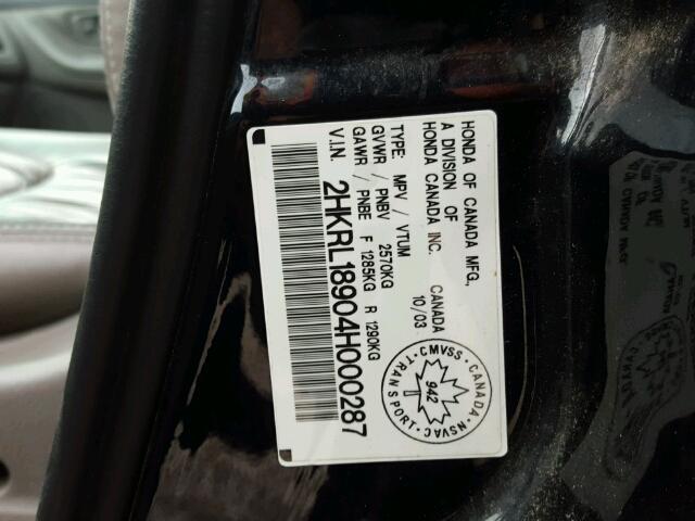 2HKRL18904H000287 - 2004 HONDA ODYSSEY EX BLACK photo 10