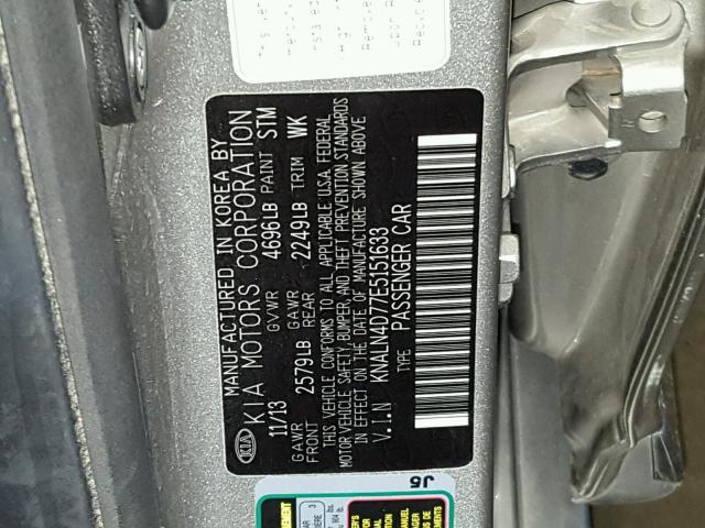 KNALN4D77E5151633 - 2014 KIA CADENZA PR SILVER photo 10