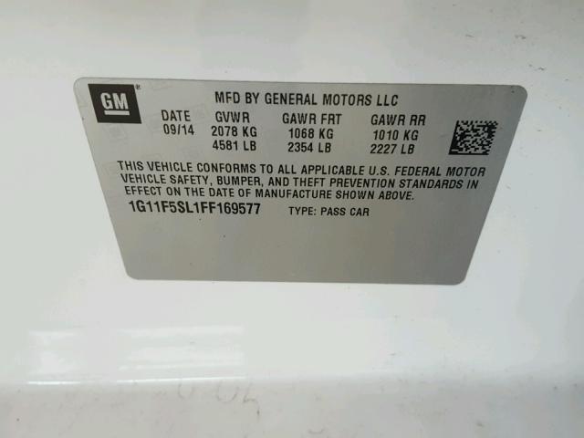 1G11F5SL1FF169577 - 2015 CHEVROLET MALIBU LTZ თეთრი ფოტო 10