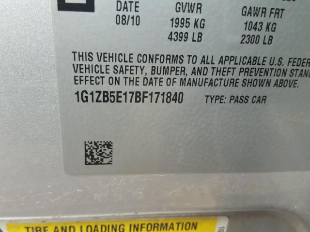 1G1ZB5E17BF171840 - 2011 CHEVROLET MALIBU LS Gümüş foto 10